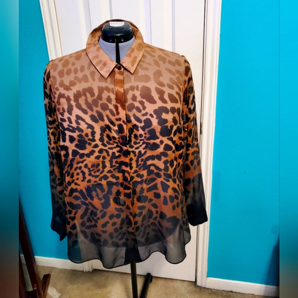 Leopard Print Sheer Blouse